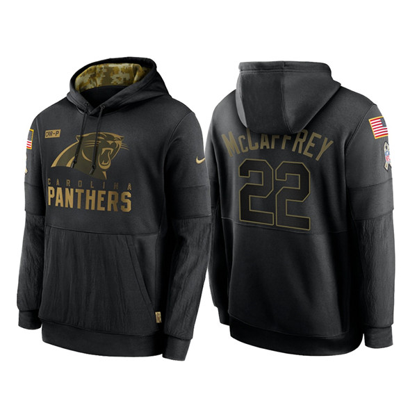 Men's Carolina Panthers #22 Christian McCaffrey 2020 Black Salute to Service Sideline Performance Pullover Hoodie